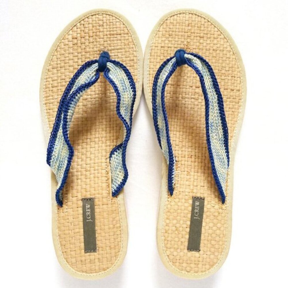 NEW without BOX J.Crew Silky Crochet Blue and Tan Wedge Thong (size 9)